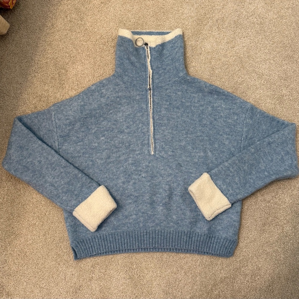 Cozy Blue and Cream Half-Zip Sweater